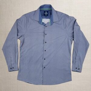 Tom Baine Slim Fit Dress Shirt XL 17-17.5 Blue Geometric Stretch Wrinkle Free